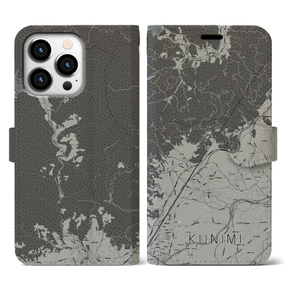 【国見（福島県）】地図柄iPhoneケース（手帳タイプ）モノトーン・iPhone 13 Pro 用