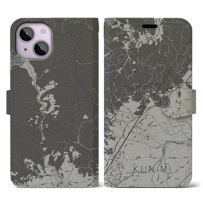 【国見（福島県）】地図柄iPhoneケース（手帳タイプ）モノトーン・iPhone 14 用