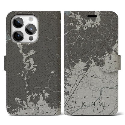 【国見（福島県）】地図柄iPhoneケース（手帳タイプ）モノトーン・iPhone 14 Pro 用