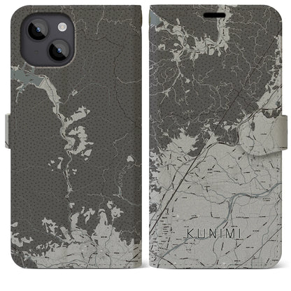 【国見（福島県）】地図柄iPhoneケース（手帳タイプ）モノトーン・iPhone 14 Plus 用