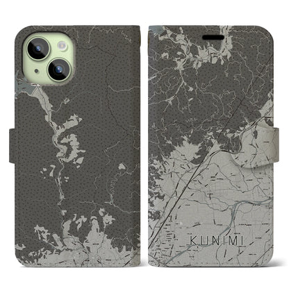 【国見（福島県）】地図柄iPhoneケース（手帳タイプ）モノトーン・iPhone 15 用