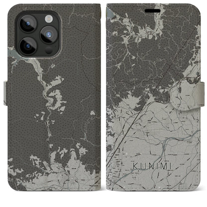 【国見（福島県）】地図柄iPhoneケース（手帳タイプ）モノトーン・iPhone 15 Pro Max 用