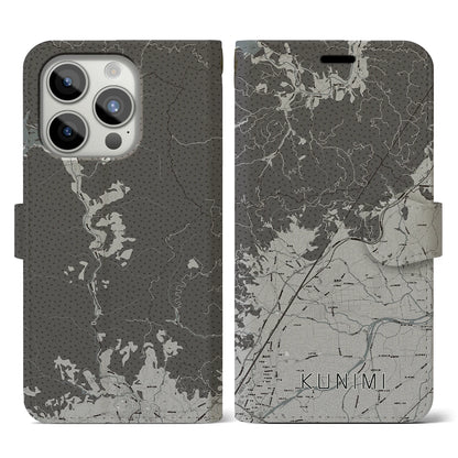 【国見（福島県）】地図柄iPhoneケース（手帳タイプ）モノトーン・iPhone 15 Pro 用