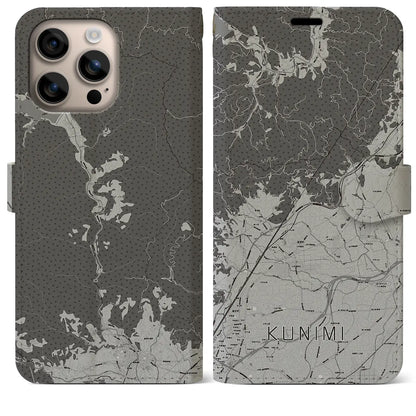 【国見（福島県）】地図柄iPhoneケース（手帳タイプ）モノトーン・iPhone 16 Plus 用