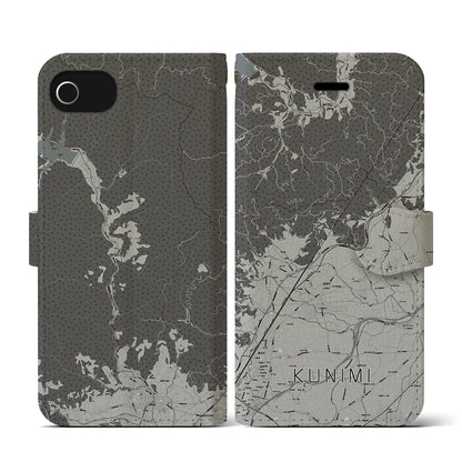 【国見（福島県）】地図柄iPhoneケース（手帳タイプ）モノトーン・iPhone SE（第3 / 第2世代） / 8 / 7 / 6s / 6 用