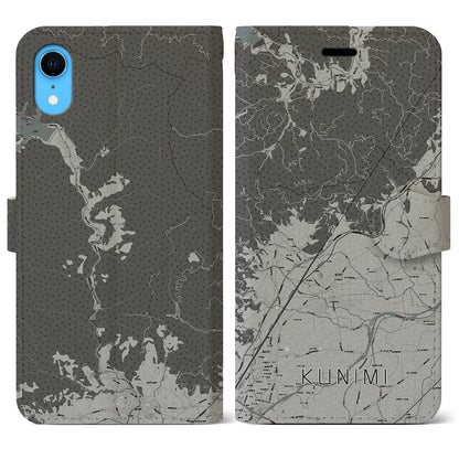 【国見（福島県）】地図柄iPhoneケース（手帳タイプ）モノトーン・iPhone XR 用