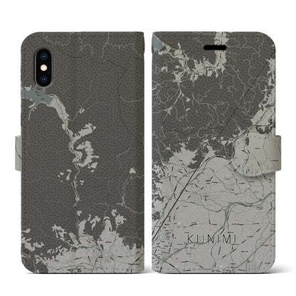 【国見（福島県）】地図柄iPhoneケース（手帳タイプ）モノトーン・iPhone XS / X 用