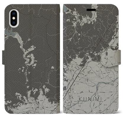 【国見（福島県）】地図柄iPhoneケース（手帳タイプ）モノトーン・iPhone XS Max 用