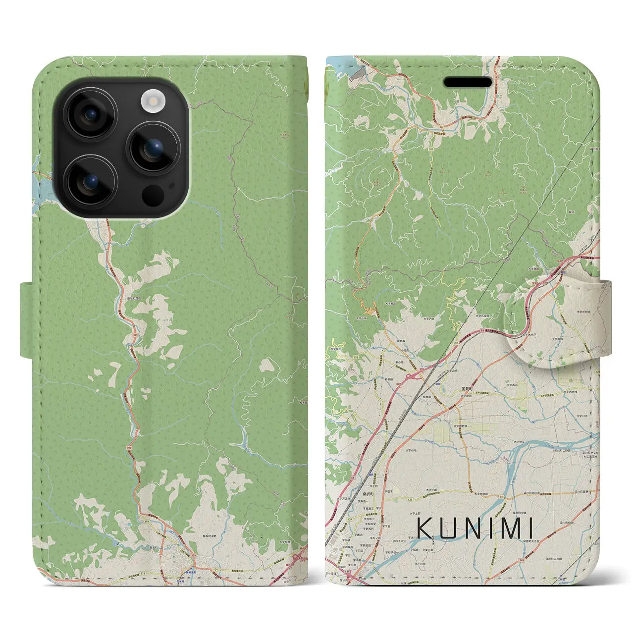 【国見（福島県）】地図柄iPhoneケース（手帳タイプ）ナチュラル・iPhone 16 用