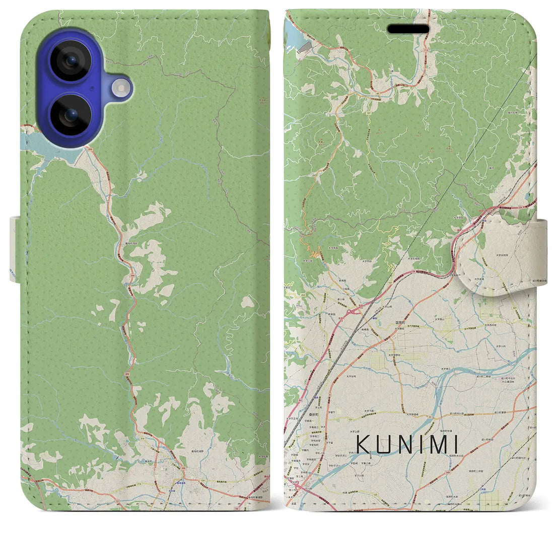 【国見（福島県）】地図柄iPhoneケース（手帳タイプ）ナチュラル・iPhone 16 Pro Max 用