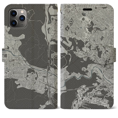 【国見（宮城県）】地図柄iPhoneケース（手帳タイプ）モノトーン・iPhone 11 Pro Max 用