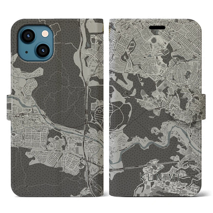 【国見（宮城県）】地図柄iPhoneケース（手帳タイプ）モノトーン・iPhone 13 用