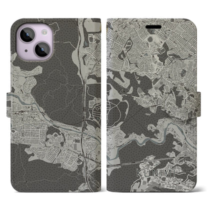 【国見（宮城県）】地図柄iPhoneケース（手帳タイプ）モノトーン・iPhone 14 用