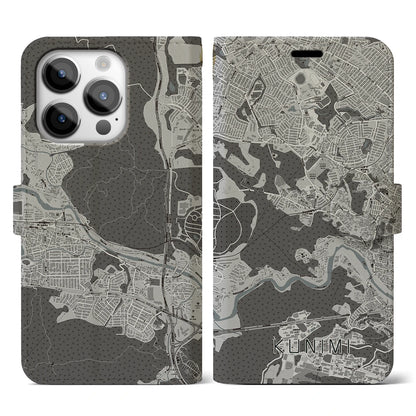 【国見（宮城県）】地図柄iPhoneケース（手帳タイプ）モノトーン・iPhone 14 Pro 用