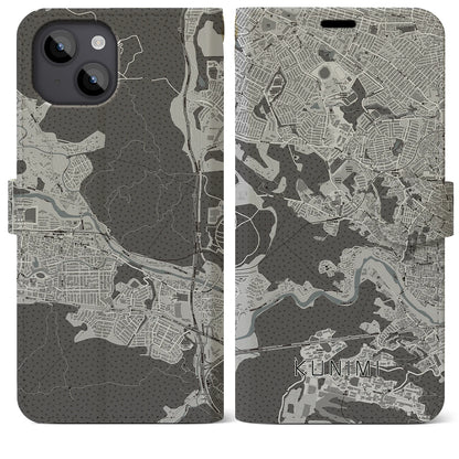 【国見（宮城県）】地図柄iPhoneケース（手帳タイプ）モノトーン・iPhone 14 Plus 用