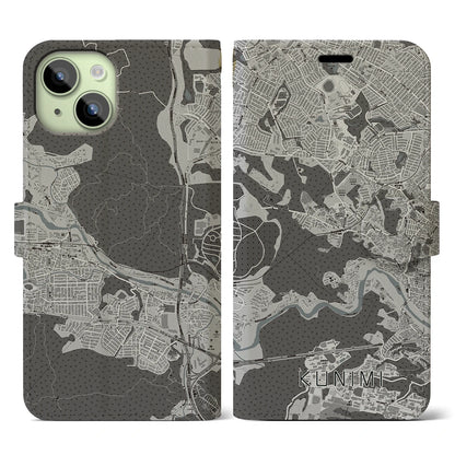 【国見（宮城県）】地図柄iPhoneケース（手帳タイプ）モノトーン・iPhone 15 用