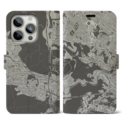 【国見（宮城県）】地図柄iPhoneケース（手帳タイプ）モノトーン・iPhone 15 Pro 用