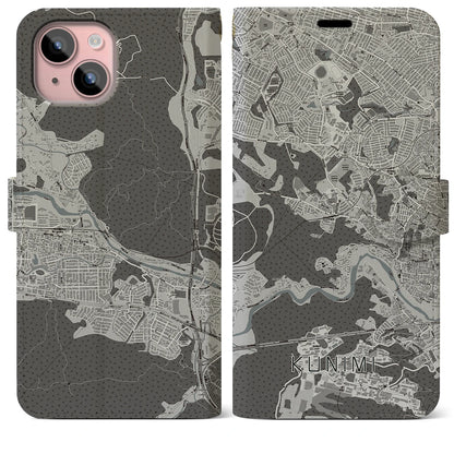 【国見（宮城県）】地図柄iPhoneケース（手帳タイプ）モノトーン・iPhone 15 Plus 用