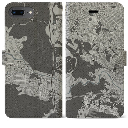 【国見（宮城県）】地図柄iPhoneケース（手帳タイプ）モノトーン・iPhone 8Plus /7Plus / 6sPlus / 6Plus 用