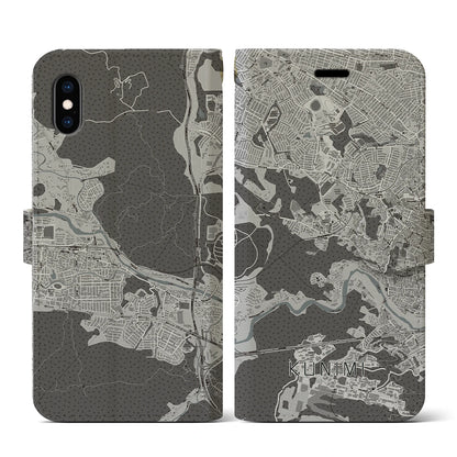 【国見（宮城県）】地図柄iPhoneケース（手帳タイプ）モノトーン・iPhone XS / X 用