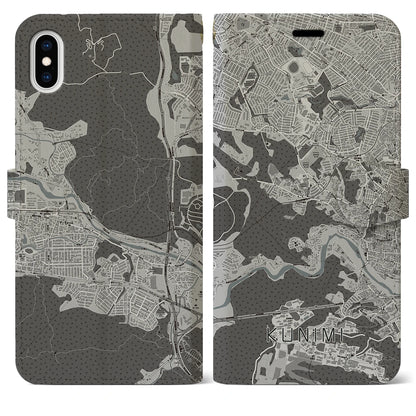 【国見（宮城県）】地図柄iPhoneケース（手帳タイプ）モノトーン・iPhone XS Max 用