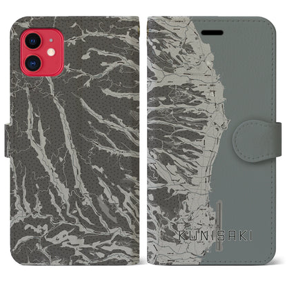 【国東（大分県）】地図柄iPhoneケース（手帳タイプ）モノトーン・iPhone 11 用