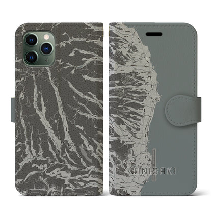 【国東（大分県）】地図柄iPhoneケース（手帳タイプ）モノトーン・iPhone 11 Pro 用