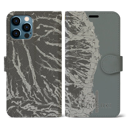 【国東（大分県）】地図柄iPhoneケース（手帳タイプ）モノトーン・iPhone 12 / 12 Pro 用