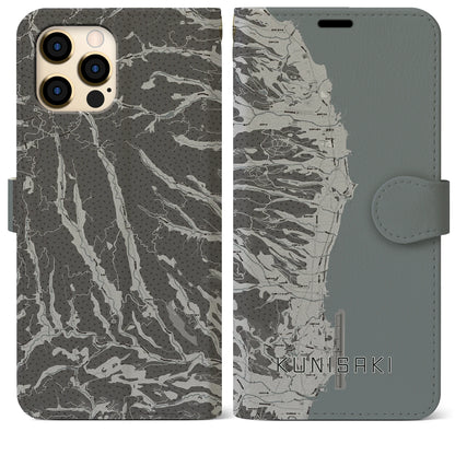 【国東（大分県）】地図柄iPhoneケース（手帳タイプ）モノトーン・iPhone 12 Pro Max 用