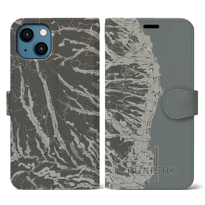 【国東（大分県）】地図柄iPhoneケース（手帳タイプ）モノトーン・iPhone 13 用