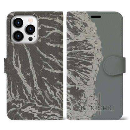 【国東（大分県）】地図柄iPhoneケース（手帳タイプ）モノトーン・iPhone 13 Pro 用