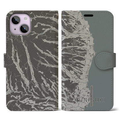 【国東（大分県）】地図柄iPhoneケース（手帳タイプ）モノトーン・iPhone 14 用