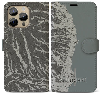 【国東（大分県）】地図柄iPhoneケース（手帳タイプ）モノトーン・iPhone 14 Pro Max 用