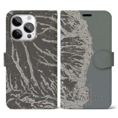 【国東（大分県）】地図柄iPhoneケース（手帳タイプ）モノトーン・iPhone 14 Pro 用