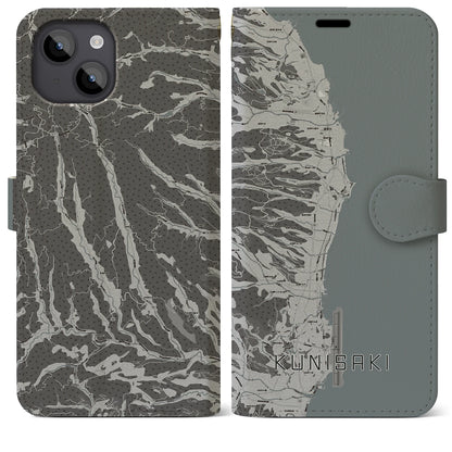 【国東（大分県）】地図柄iPhoneケース（手帳タイプ）モノトーン・iPhone 14 Plus 用