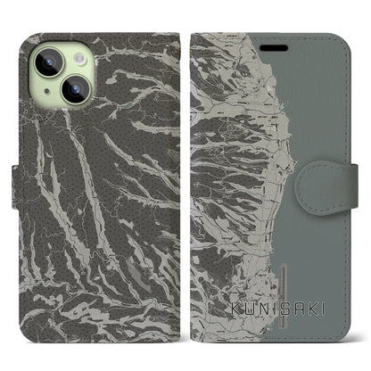 【国東（大分県）】地図柄iPhoneケース（手帳タイプ）モノトーン・iPhone 15 用