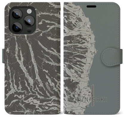 【国東（大分県）】地図柄iPhoneケース（手帳タイプ）モノトーン・iPhone 15 Pro Max 用