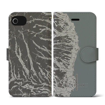 【国東（大分県）】地図柄iPhoneケース（手帳タイプ）モノトーン・iPhone SE（第3 / 第2世代） / 8 / 7 / 6s / 6 用