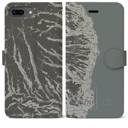 【国東（大分県）】地図柄iPhoneケース（手帳タイプ）モノトーン・iPhone 8Plus /7Plus / 6sPlus / 6Plus 用