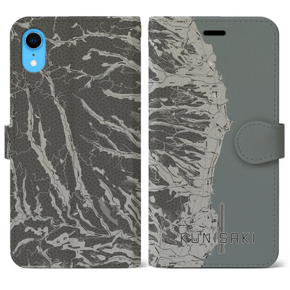 【国東（大分県）】地図柄iPhoneケース（手帳タイプ）モノトーン・iPhone XR 用