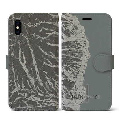 【国東（大分県）】地図柄iPhoneケース（手帳タイプ）モノトーン・iPhone XS / X 用