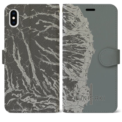 【国東（大分県）】地図柄iPhoneケース（手帳タイプ）モノトーン・iPhone XS Max 用