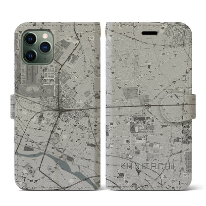 【国立2（東京都）】地図柄iPhoneケース（手帳タイプ）モノトーン・iPhone 11 Pro 用