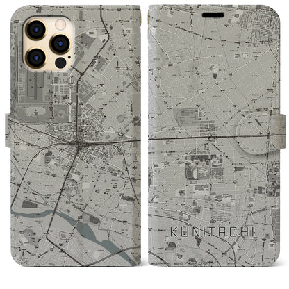 【国立2（東京都）】地図柄iPhoneケース（手帳タイプ）モノトーン・iPhone 12 Pro Max 用