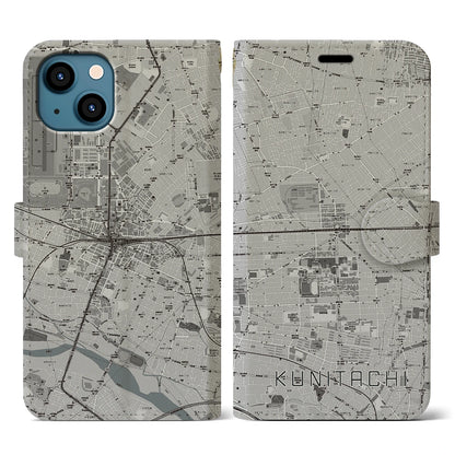 【国立2（東京都）】地図柄iPhoneケース（手帳タイプ）モノトーン・iPhone 13 用