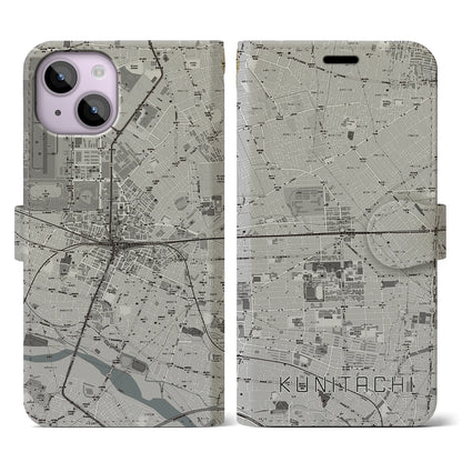 【国立2（東京都）】地図柄iPhoneケース（手帳タイプ）モノトーン・iPhone 14 用