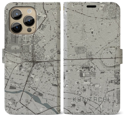 【国立2（東京都）】地図柄iPhoneケース（手帳タイプ）モノトーン・iPhone 14 Pro Max 用