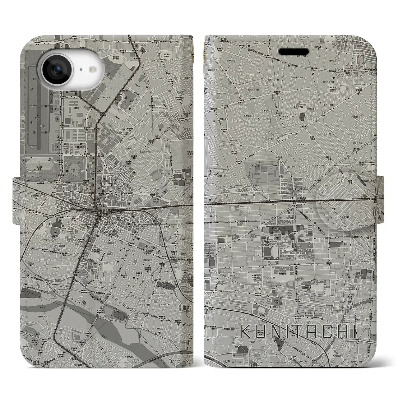 【国立2（東京都）】地図柄iPhoneケース（手帳タイプ）