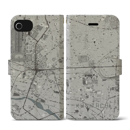 【国立2（東京都）】地図柄iPhoneケース（手帳タイプ）モノトーン・iPhone SE（第3 / 第2世代） / 8 / 7 / 6s / 6 用