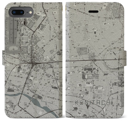 【国立2（東京都）】地図柄iPhoneケース（手帳タイプ）モノトーン・iPhone 8Plus /7Plus / 6sPlus / 6Plus 用